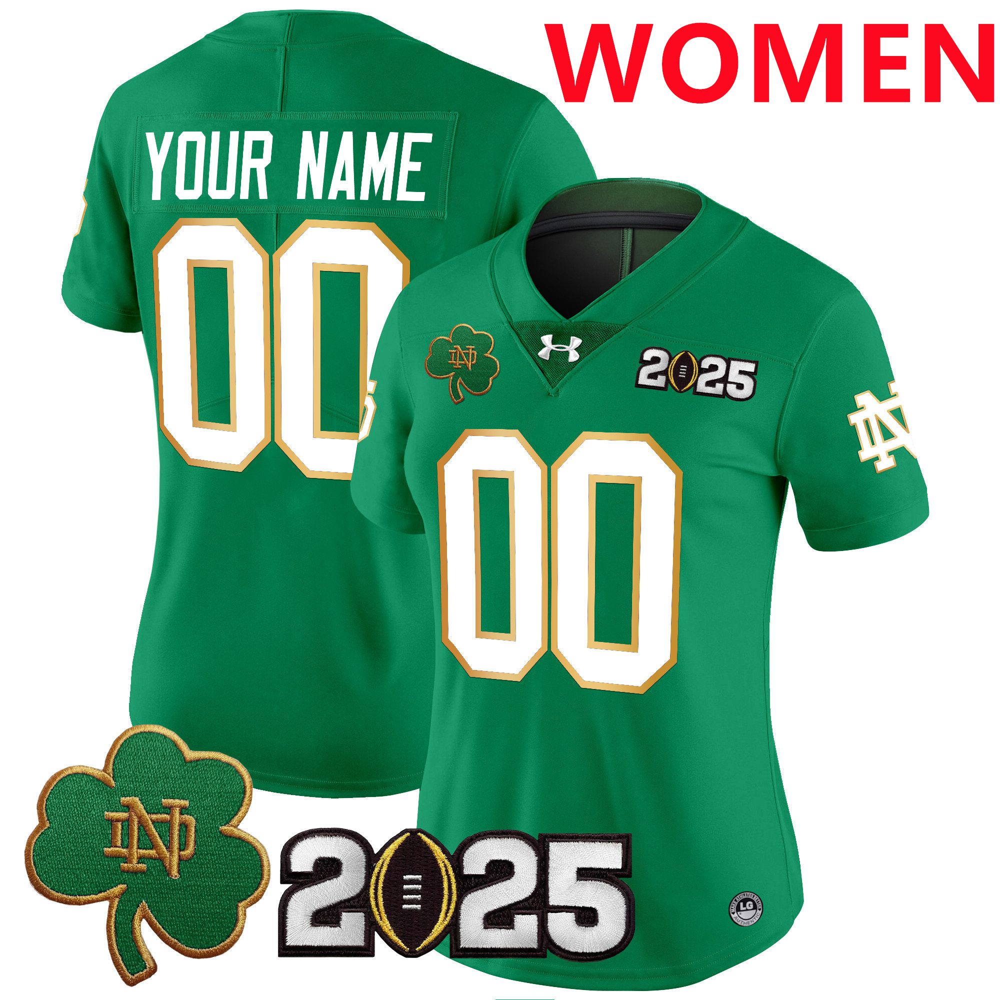 Women Notre Dame Fighting Irish Green 2025 CFP Final Patch Vapor Limited Custom NCAA Jersey->customized ncaa jersey->Custom Jersey